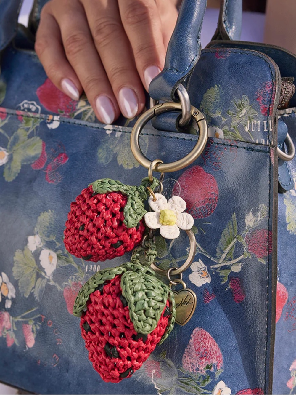 Patricia Nash RAFFIA / straw strawberry bag charm keychain